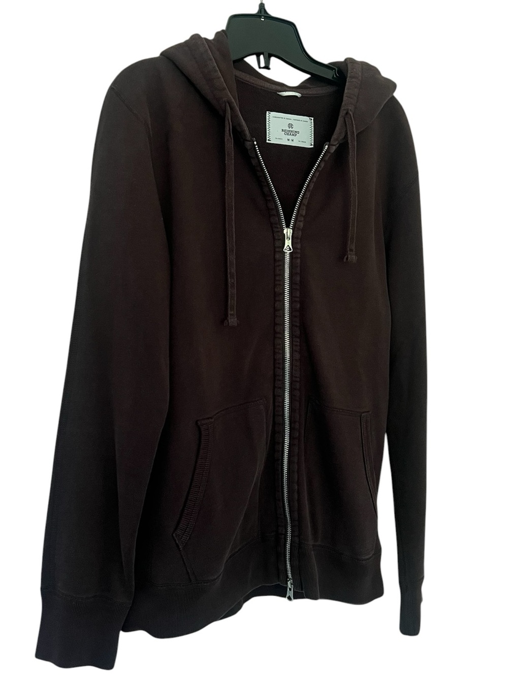 Reigning Champ Men’s Midweight Zip-Up Hoodie Jacket In Brown Color Size M
